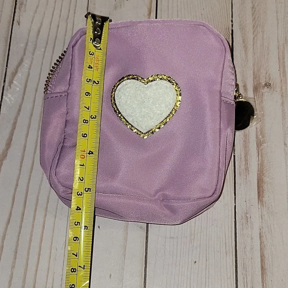 PINK LILY BOUTIQUE Heart Purple Patch Mini Travel Cosmetic Jewelry Pouch Bag